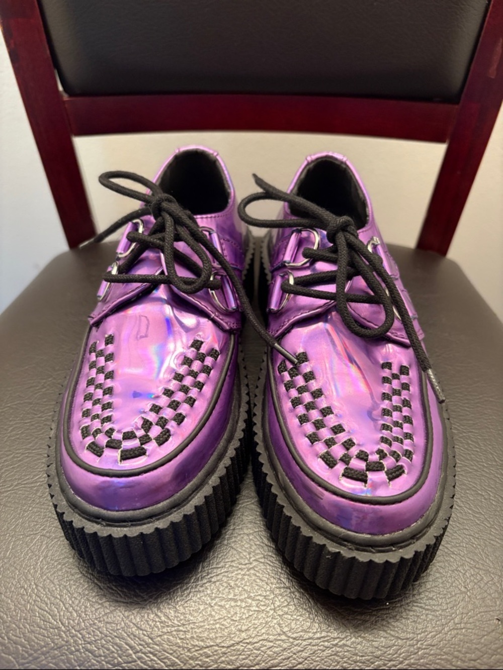 New T.U.K. TUK Purple Iridescent Platform Creepers - Picture 2 of 6